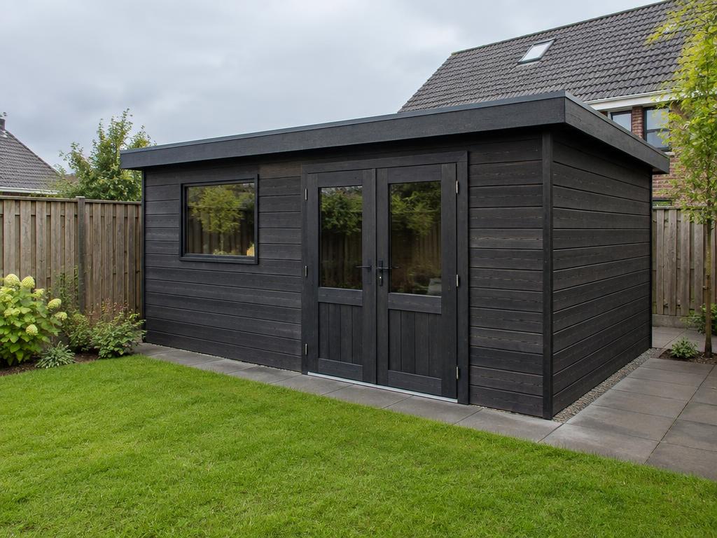 Tuinhuis met een plat bitumen dak